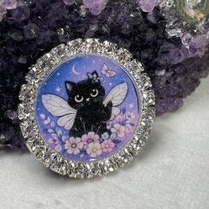 Feline Familiar Fairy Cat Decorative Magnet Or Broach -Artisan Designed